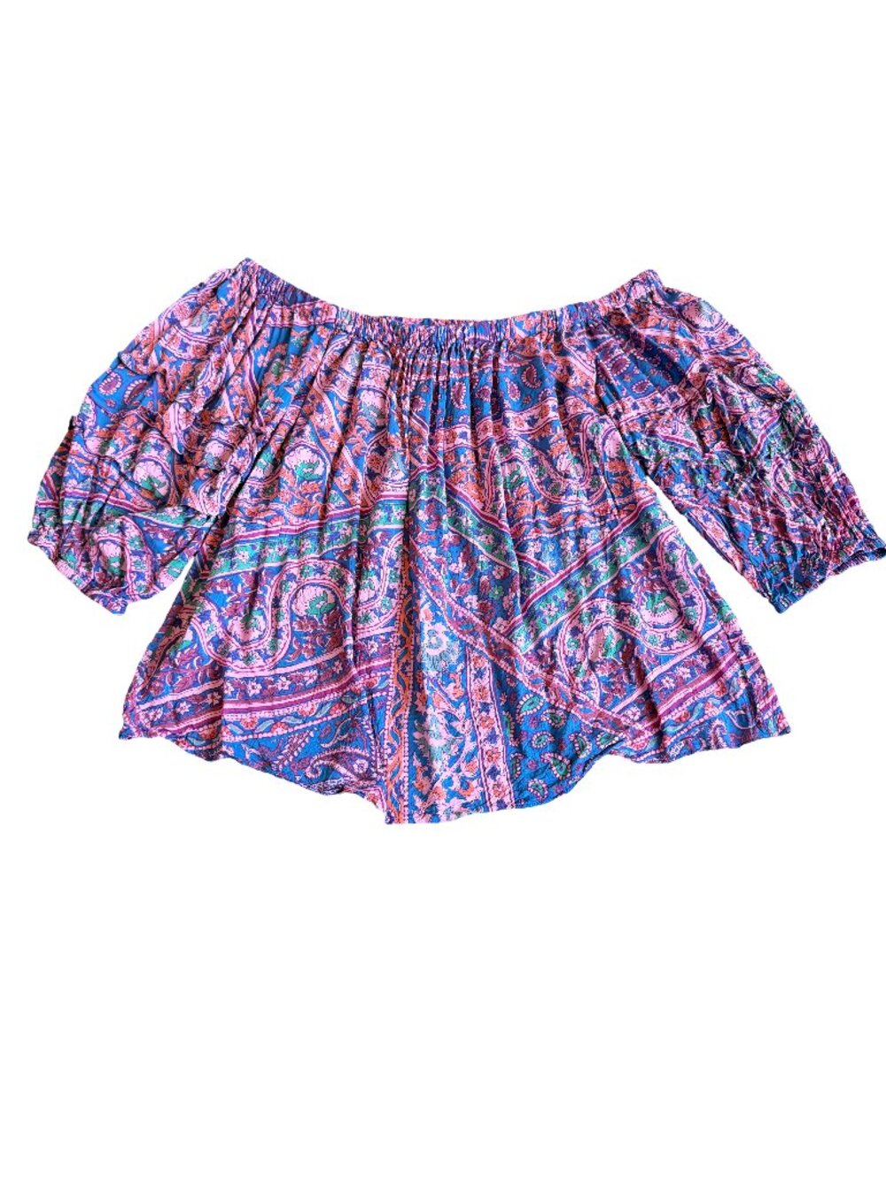 BA&SH Blue Pink Paisley Floral Off Shoulder Blouse Shirt Peasant X-Small Women's
